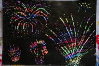 Firework wax painting - http://createwithyourhands.blogspot.co.uk/2013/11/scratch-art-firework-pictures.html